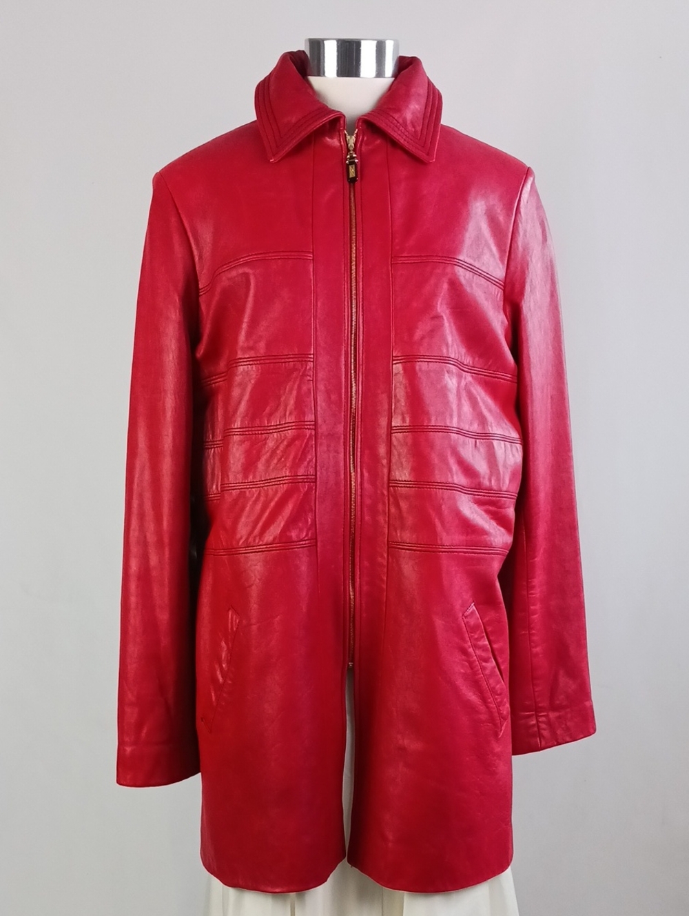 ST. JOHN RED LEATHER 3/4 JACKET
